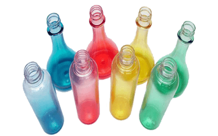 Colorful spray coating on PET plastic bottles